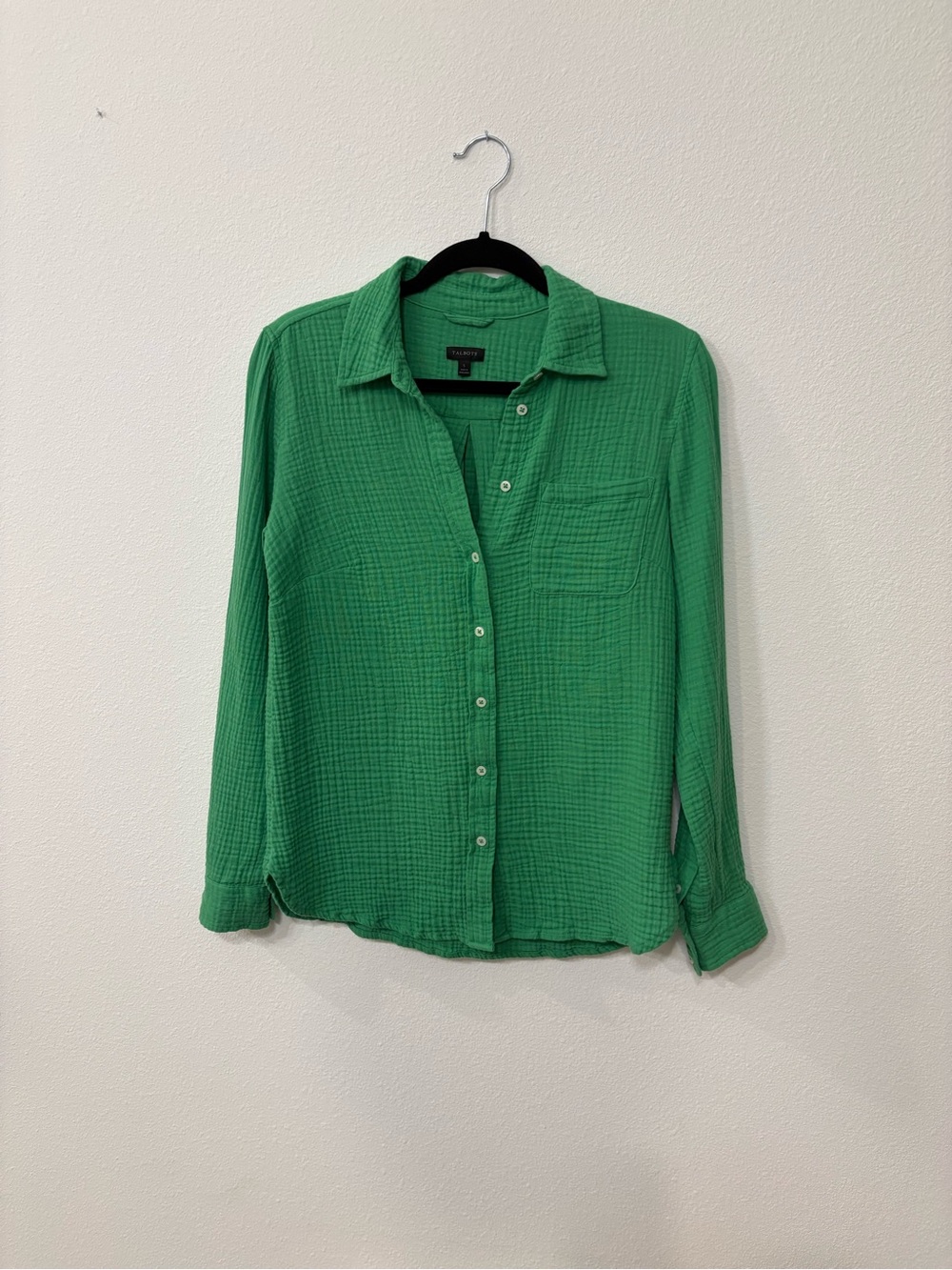Talbots Gauze Top Green Long-Sleeve Button-Down Shirt